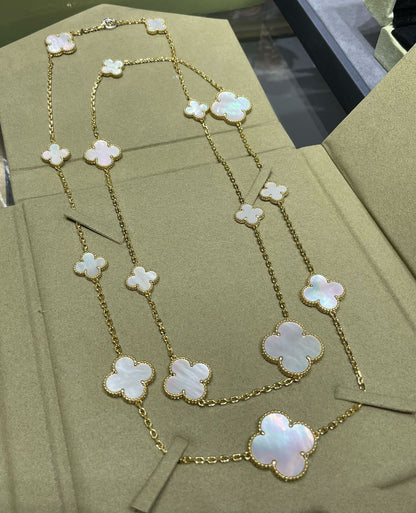 [Glitter Jewelry]CLOVER 16 MOTIF WHITE MOP GOLD NECKLACE