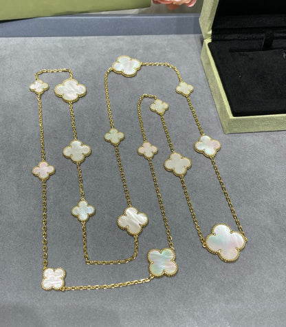 [Glitter Jewelry]CLOVER 16 MOTIF WHITE MOP GOLD NECKLACE
