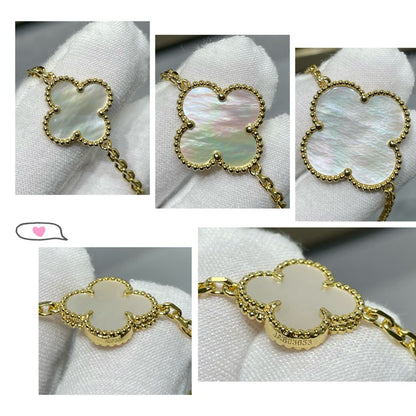 [Glitter Jewelry]CLOVER 16 MOTIF WHITE MOP GOLD NECKLACE
