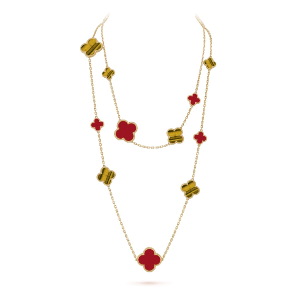 [Glitter Jewelry]CLOVER 16 MOTIF CARNELIAN TIGER EYE ROSE GOLD NECKLACE