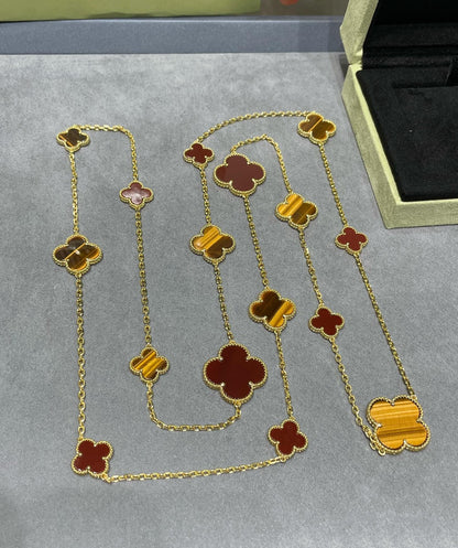 [Glitter Jewelry]CLOVER 16 MOTIF CARNELIAN TIGER EYE ROSE GOLD NECKLACE