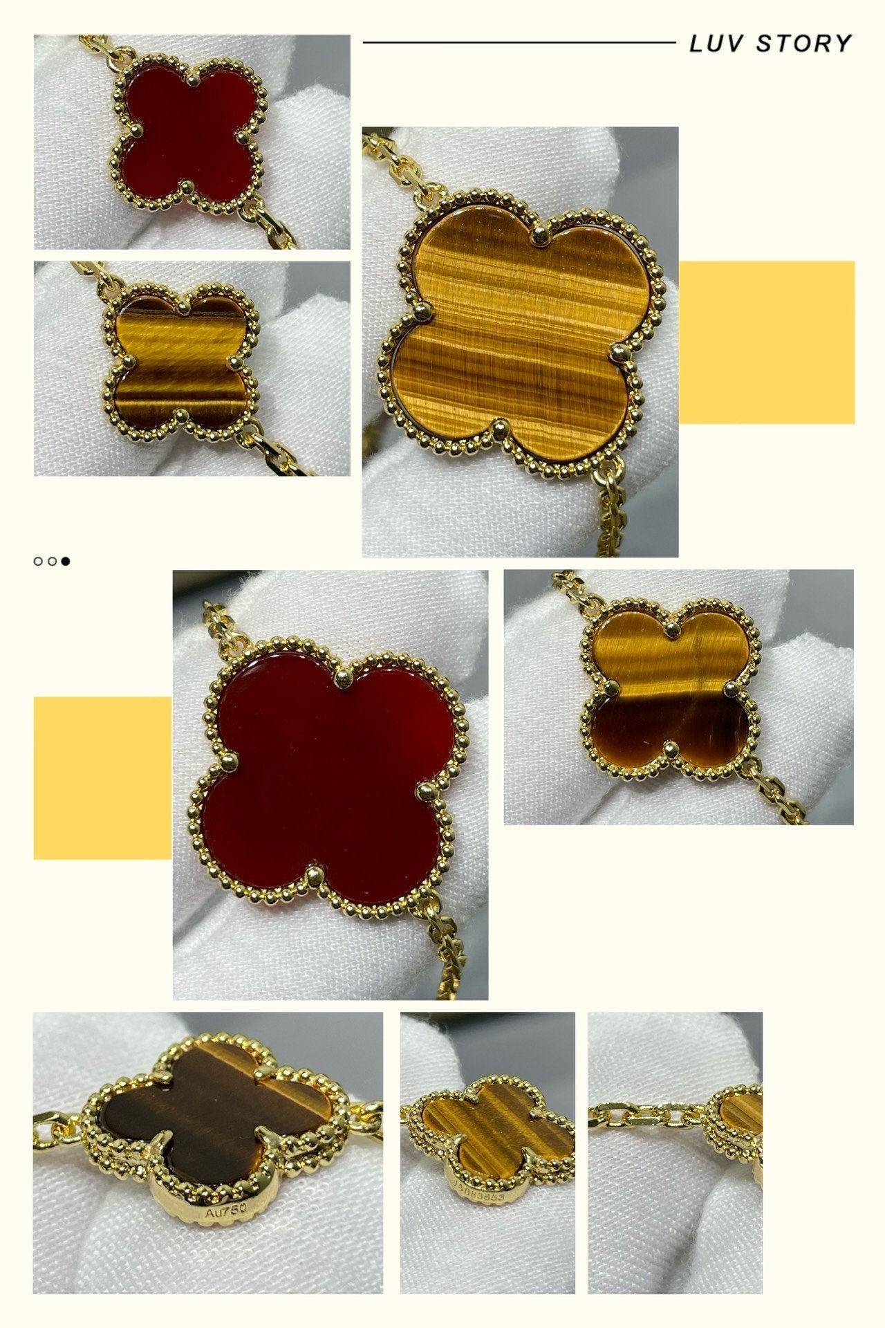 [Glitter Jewelry]CLOVER 16 MOTIF CARNELIAN TIGER EYE ROSE GOLD NECKLACE