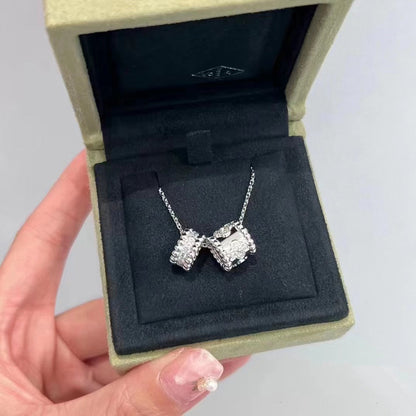 [Glitter Jewelry]PERLEE DOUBLE PENDANT SILVER DIAMOND NECKLACE
