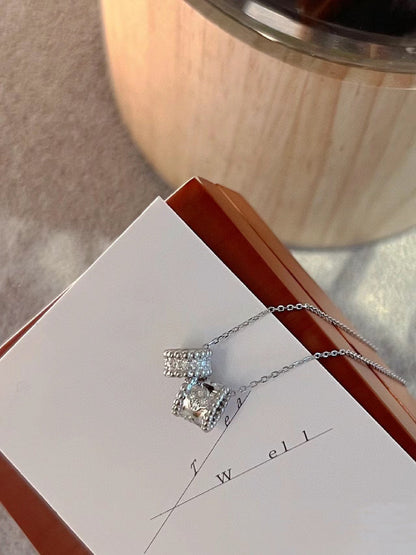 [Glitter Jewelry]PERLEE DOUBLE PENDANT SILVER DIAMOND NECKLACE