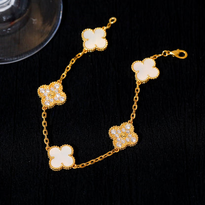 [Glitter Jewelry]CLOVER BRACELET 5 MOTIF WHITE MOP DIAMOND