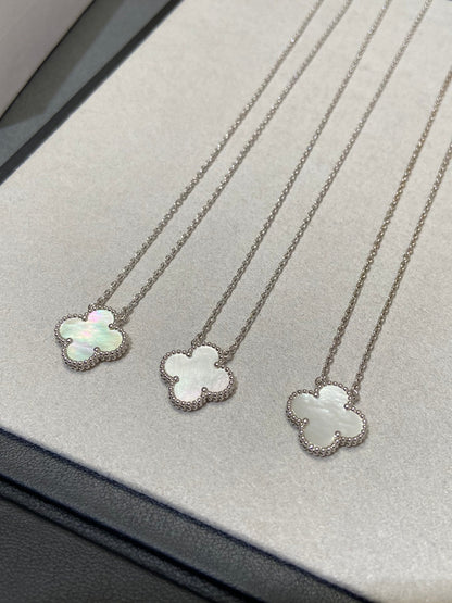 [Glitter Jewelry]CLOVER MEDIUM SILVER WHITE MOP NECKLACE