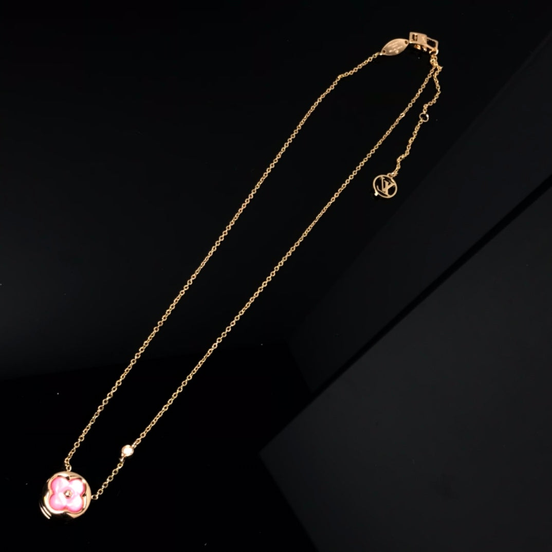 [Glitter Jewelry]COLOR BLOSSOM PINK MOP SUN GOLD NECKLACE