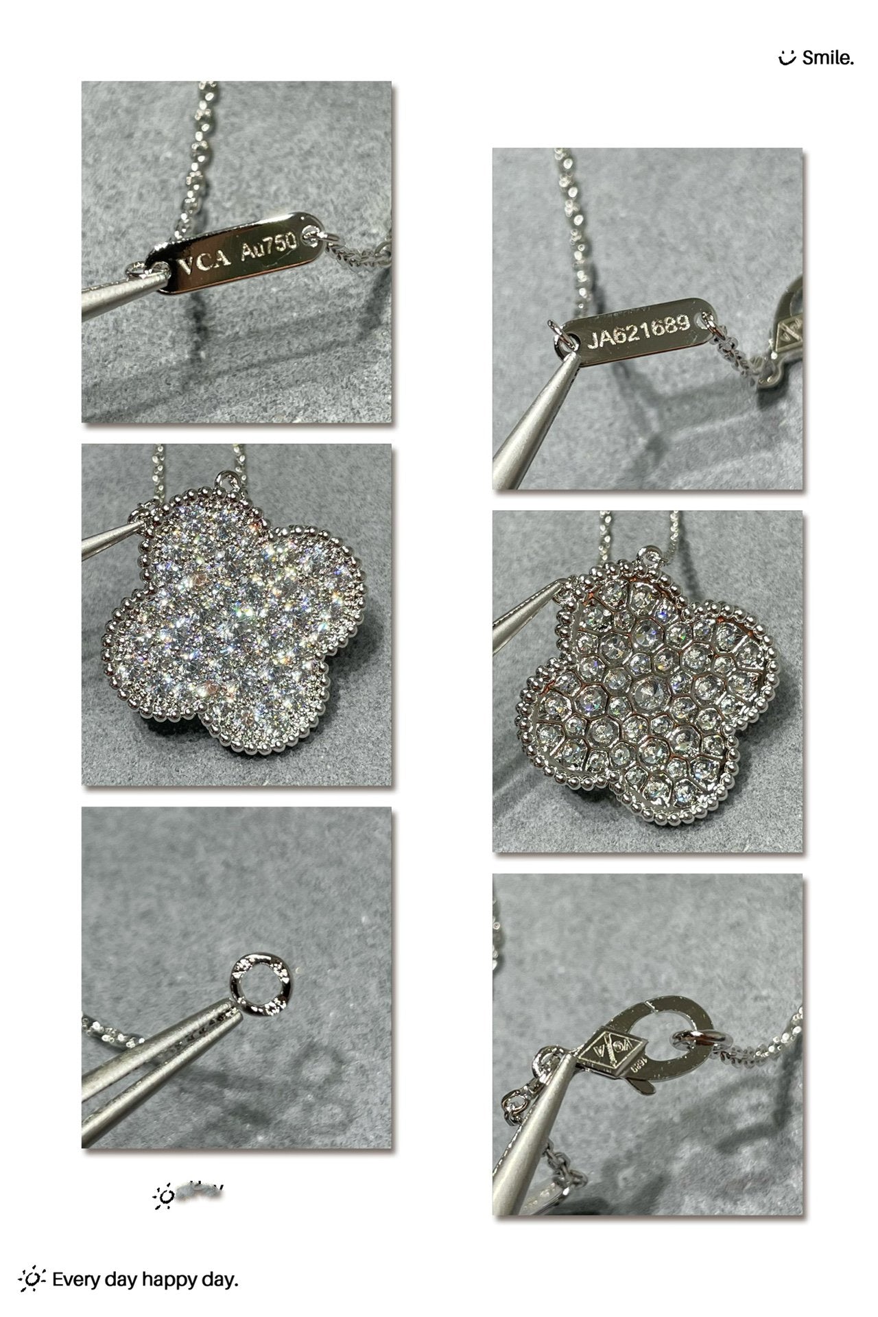 [Glitter Jewelry]CLOVER 25MM LARGE PENDANT DIAMOND PAVED SILVER NECKLACE