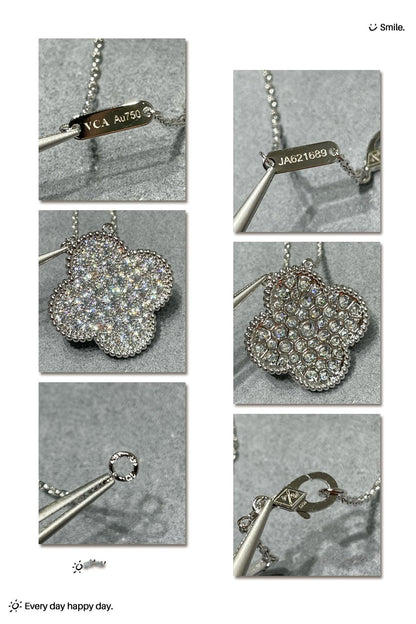 [Glitter Jewelry]CLOVER 25MM LARGE PENDANT DIAMOND PAVED SILVER NECKLACE