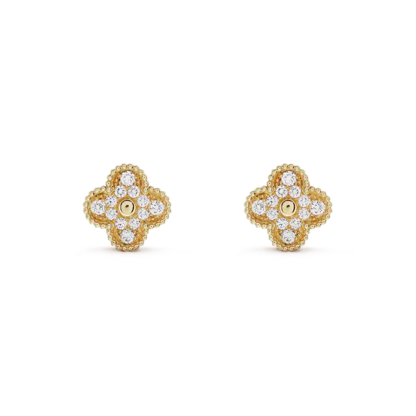 [Glitter Jewelry]CLOVER MEDIUM 1 MOTIFS FUll DIAMOND EARRINGS