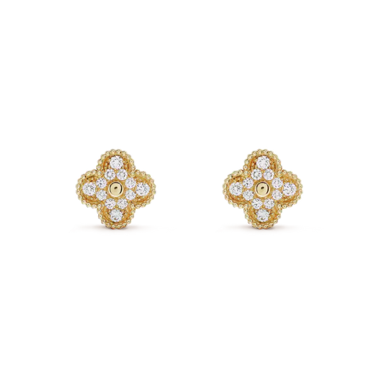 [Glitter Jewelry]CLOVER MEDIUM 1 MOTIFS FUll DIAMOND EARRINGS