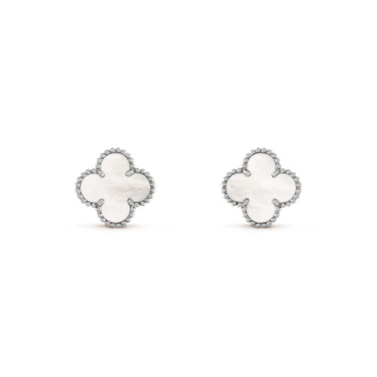 [Glitter Jewelry]CLOVER MEDIUM 1 MOTIFS  WHITE MOP EARRINGS SILVER