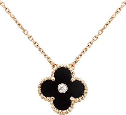 [Glitter Jewelry]CLOVER 15MM DIAMOND ONYX NECKLACE