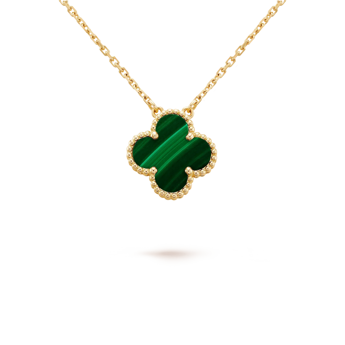 [Glitter Jewelry]CLOVER 15MM MALACHITE SINGLE FLOWER  NECKLACE
