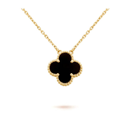 [Glitter Jewelry]CLOVER 15MM BLACK ONYX SINGLE FLOWER NECKLACE