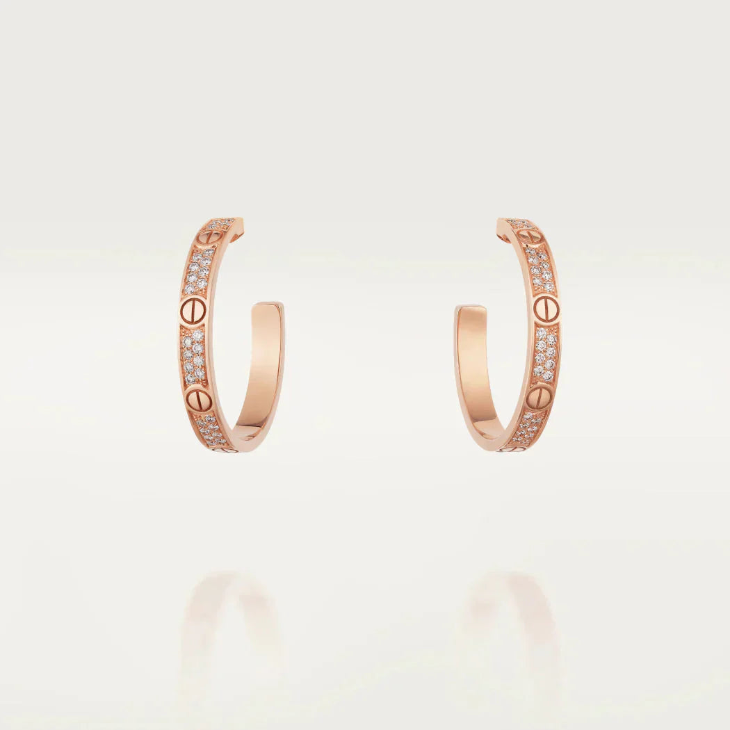 [Glitter Jewelry]LOVE DIAMOND PINK GOLD HOOP EARRINGS