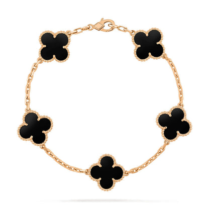 [Glitter Jewelry]CLOVER  5 MOTIFS BLACK ONYX BRACELET