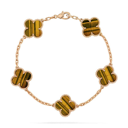 [Glitter Jewelry]CLOVER  5 MOTIFS TIGER EYE BRACELET