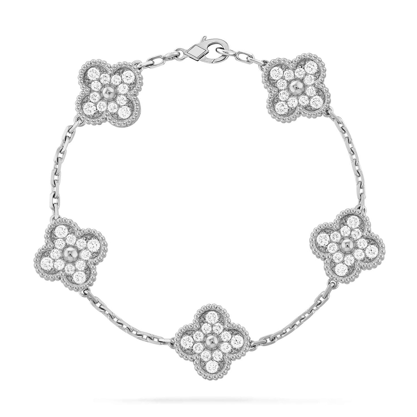[Glitter Jewelry]CLOVER 5 MOTIFS  DIAMOND BRACELET SILVER
