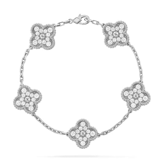 [Glitter Jewelry]CLOVER 5 MOTIFS  DIAMOND BRACELET SILVER