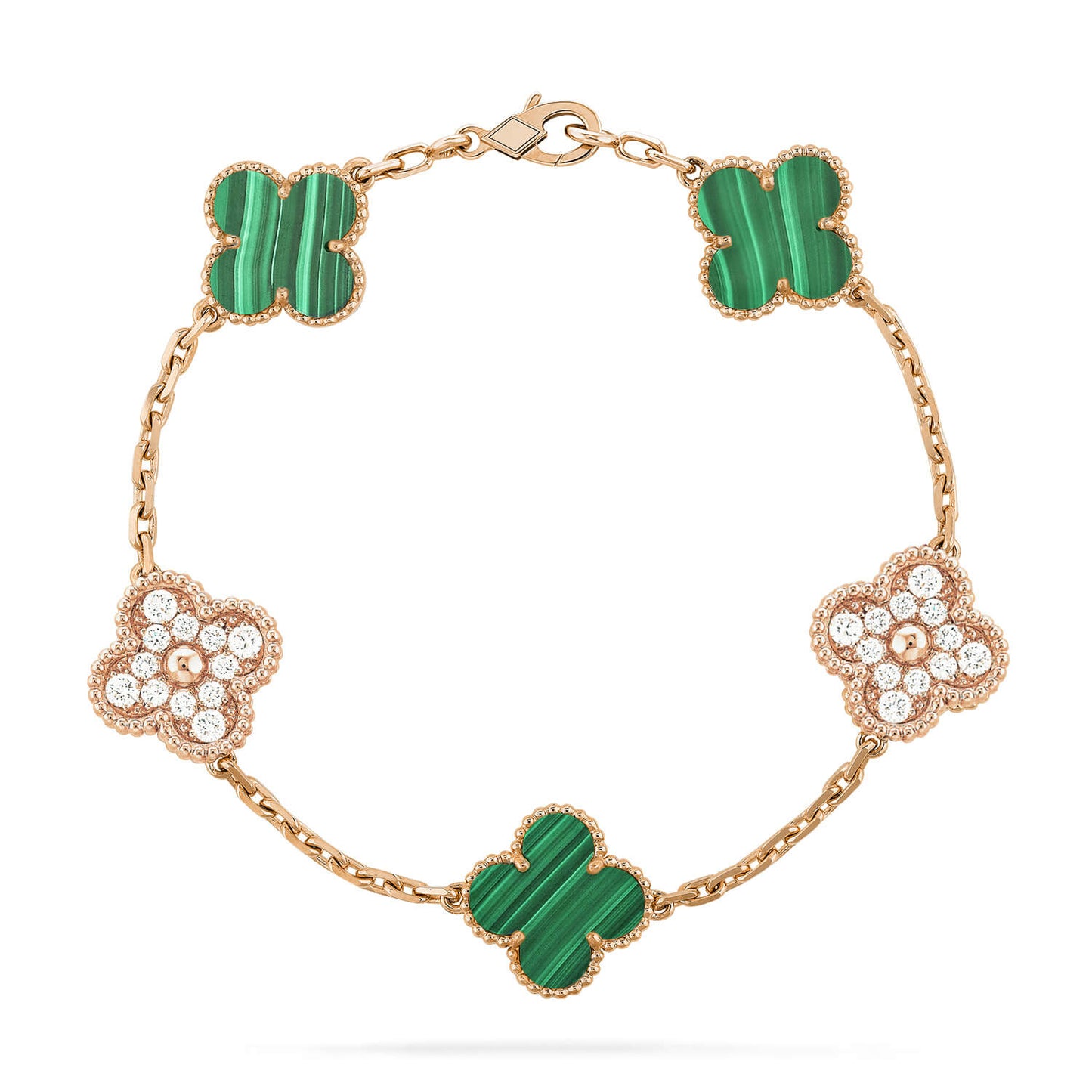 [Glitter Jewelry]CLOVER  5 MOTIF MALACHITE DIAMOND BRACELET