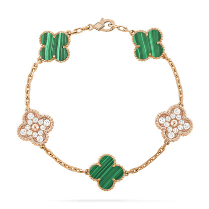 [Glitter Jewelry]CLOVER  5 MOTIF MALACHITE DIAMOND BRACELET