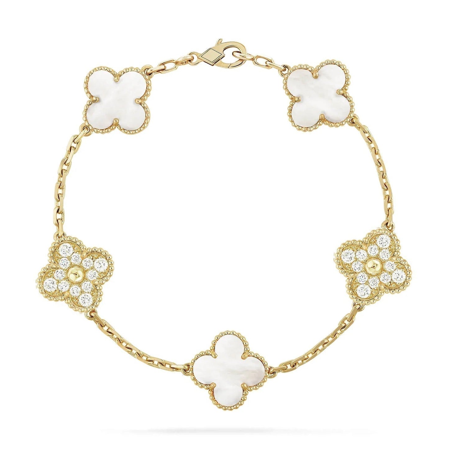 [Glitter Jewelry]CLOVER BRACELET 5 MOTIF WHITE MOP DIAMOND