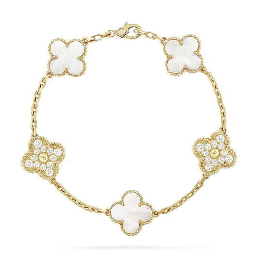 [Glitter Jewelry]CLOVER BRACELET 5 MOTIF WHITE MOP DIAMOND