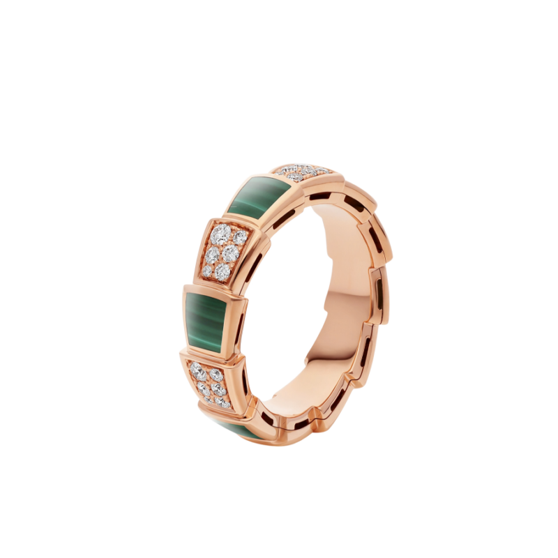[Glitter Jewelry]SERPENTI RING PINK GOLD MALACHITE DIAMOND PAVED 4MM