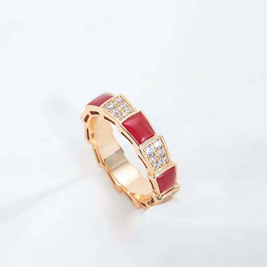 [Glitter Jewelry]SERPENTI RING PINK GOLD CARNELIAN DIAMOND PAVED 4MM