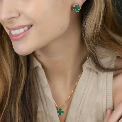 [Glitter Jewelry]CLOVER MINI 9.5MM MALACHITE  EARRINGS