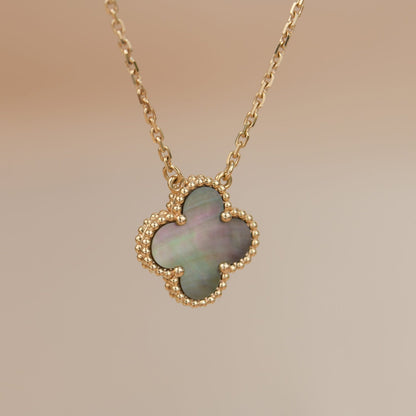 [Glitter Jewelry]CLOVER 15MM  GRAY MOTHER OF PEARL NECKLACE