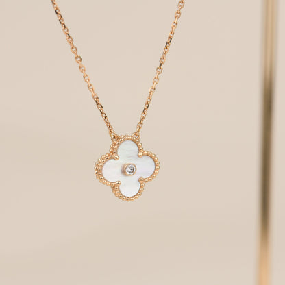 [Glitter Jewelry]CLOVER 15MM DIAMOND WHITE FRITILLARIA NECKLACE