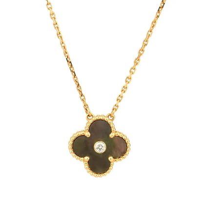 [Glitter Jewelry]CLOVER 15MM DIAMOND AND MOTHER-OF-GREY NECKLACE
