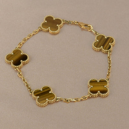 [Glitter Jewelry]CLOVER  5 MOTIFS TIGER EYE BRACELET