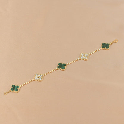 [Glitter Jewelry]CLOVER  5 MOTIF MALACHITE DIAMOND BRACELET