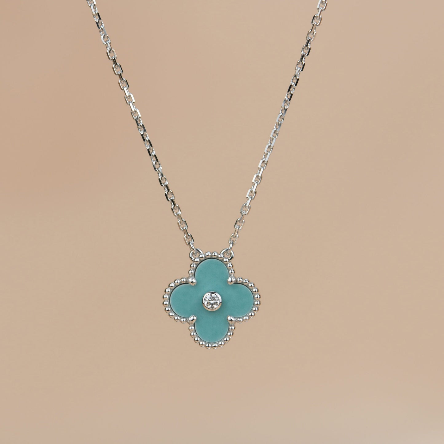 [Glitter Jewelry]CLOVER 15MM DIAMOND SVRES PORCELAIN  NECKLACE SILVER