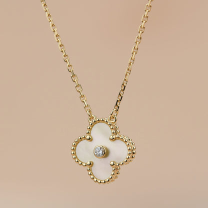 [Glitter Jewelry]CLOVER 15MM DIAMOND GOLD MOTHER OF PEARL NECKLACE