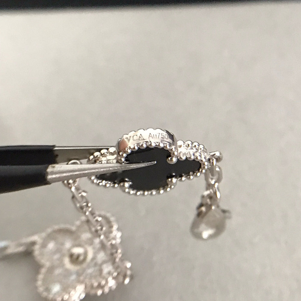 [Glitter Jewelry]CLOVER 5 MOTIF ONYXS DIAMOND BRACELET SILVER