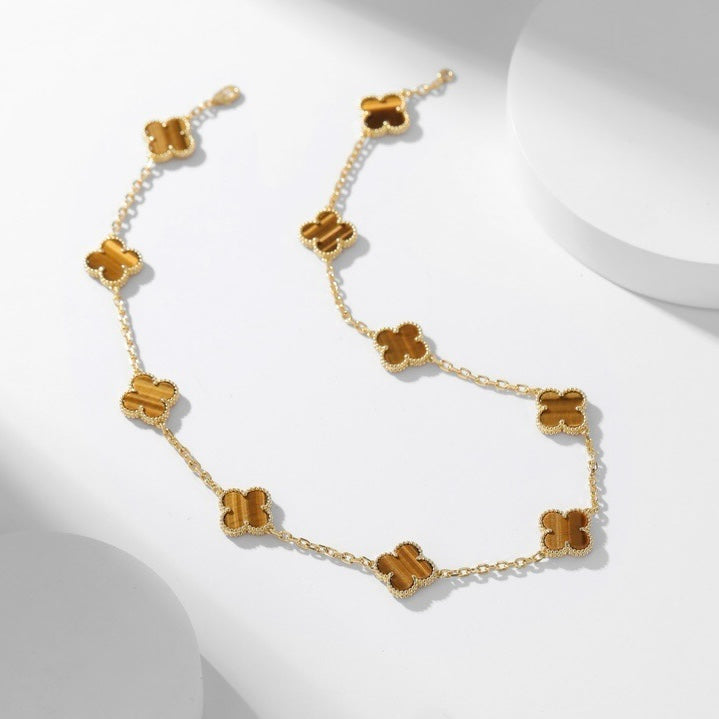 [Glitter Jewelry]CLOVER 10 MOTIFS TIGER EYE NECKLACE
