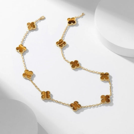 [Glitter Jewelry]CLOVER 10 MOTIFS TIGER EYE NECKLACE