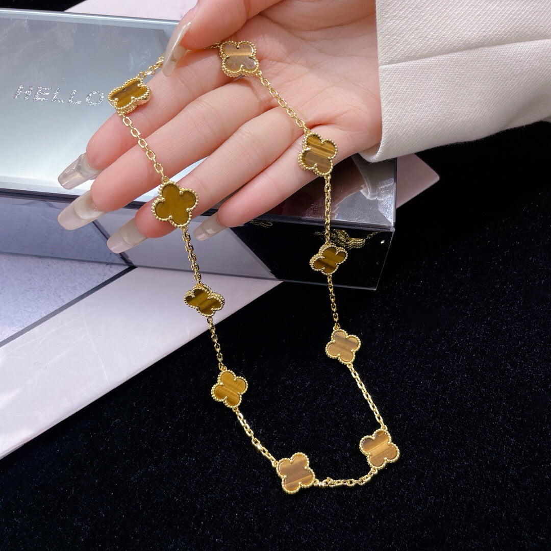 [Glitter Jewelry]CLOVER 10 MOTIFS TIGER EYE NECKLACE