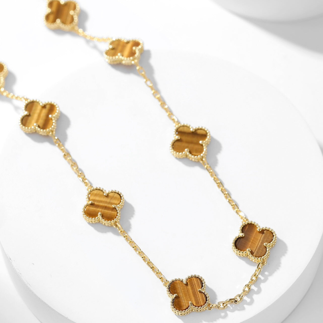 [Glitter Jewelry]CLOVER 10 MOTIFS TIGER EYE NECKLACE