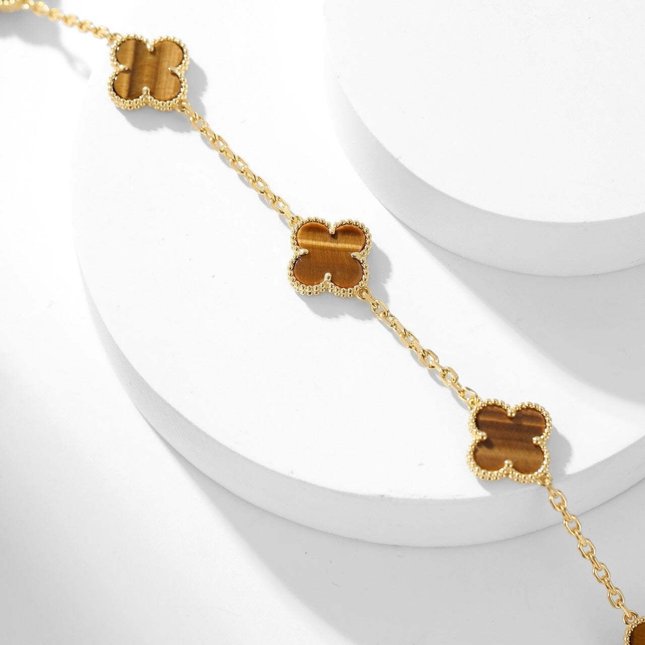 [Glitter Jewelry]CLOVER 10 MOTIFS TIGER EYE NECKLACE