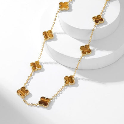 [Glitter Jewelry]CLOVER 10 MOTIFS TIGER EYE NECKLACE