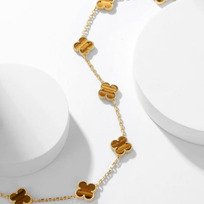 [Glitter Jewelry]CLOVER 10 MOTIFS TIGER EYE NECKLACE