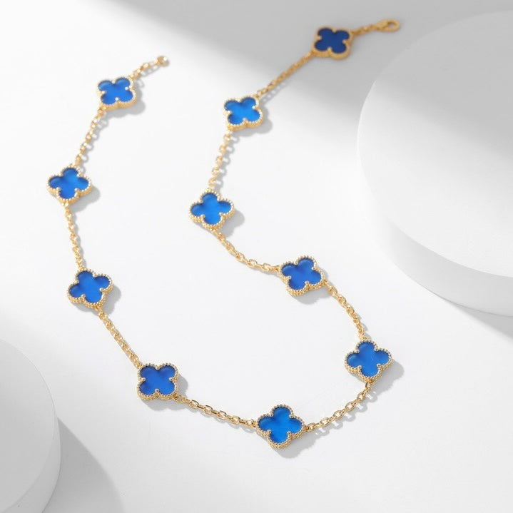 [Glitter Jewelry]CLOVER 10 MOTIFS BLUE AGATE NECKLACE