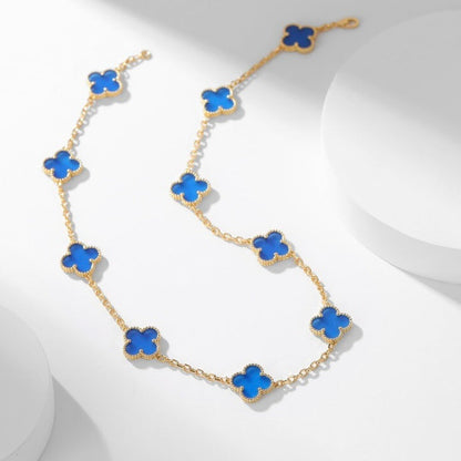 [Glitter Jewelry]CLOVER 10 MOTIFS BLUE AGATE NECKLACE