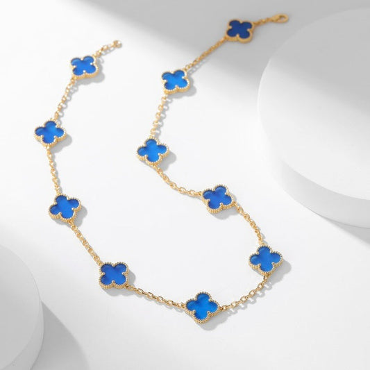 [Glitter Jewelry]CLOVER 10 MOTIFS BLUE AGATE NECKLACE
