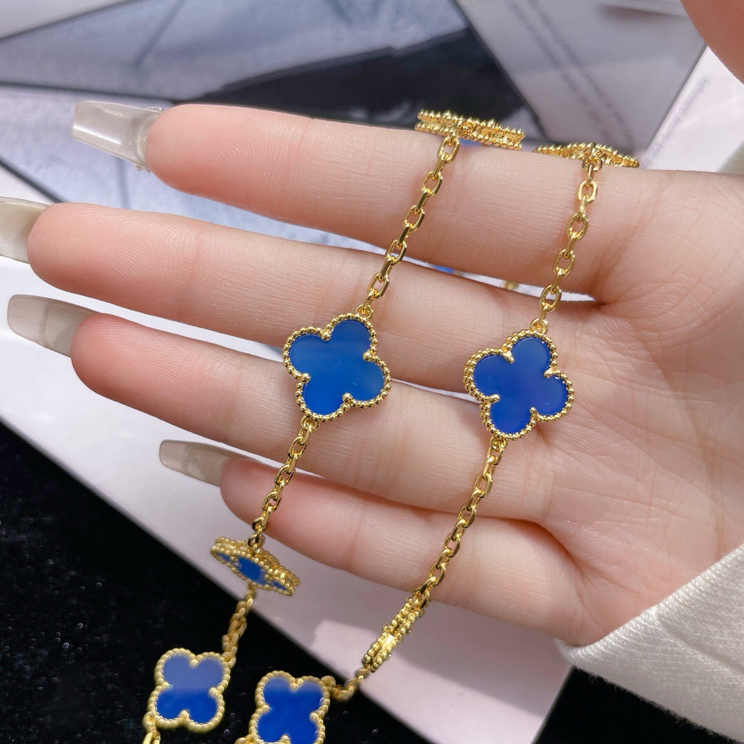 [Glitter Jewelry]CLOVER 10 MOTIFS BLUE AGATE NECKLACE